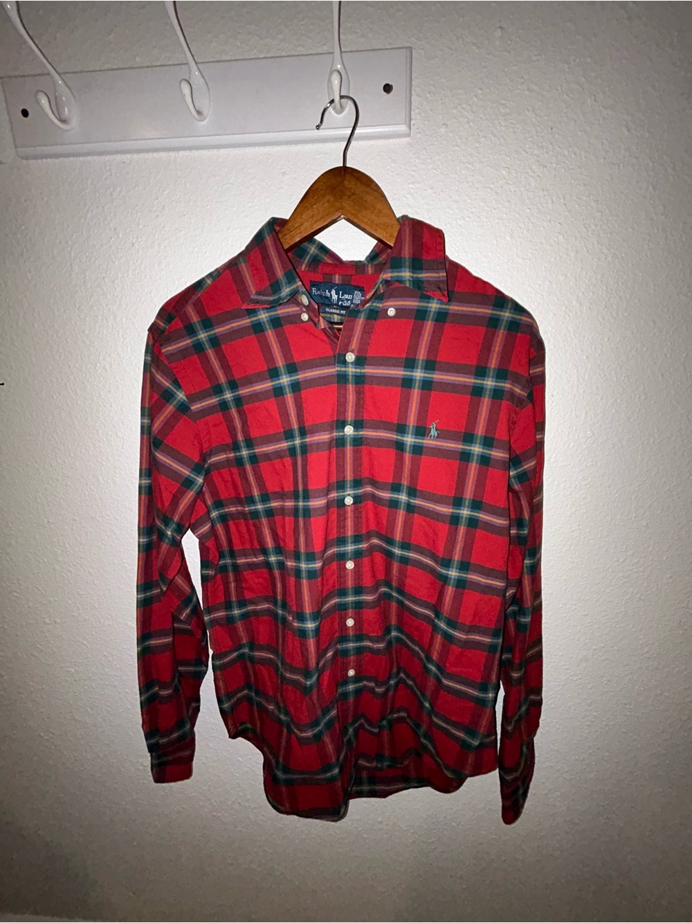 Izod Red and Green Plaid Button-Down Shirt